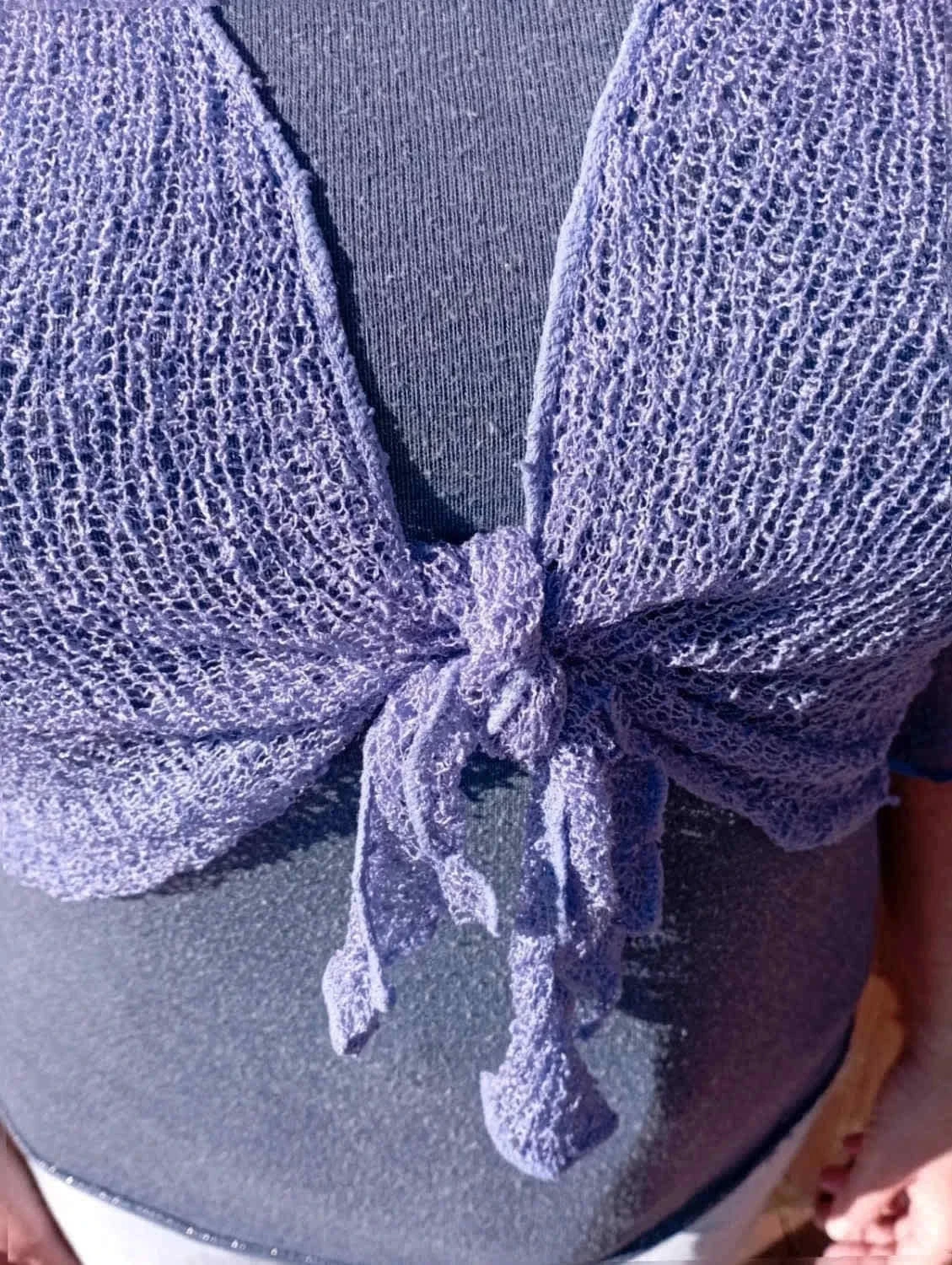 Gilet style boléro en maille crochet extensible style bohème Violet Mauve – photo 5